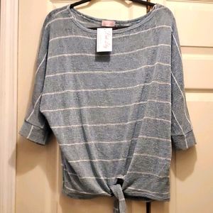 NWT Pink Lily Teal & White Dolman Sleeve Top